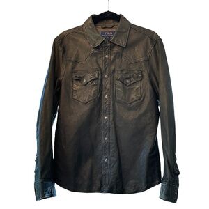 POLO RALPH LAUREN Washed Olive Green Sheepskin Shirt Jacket - Men's Small